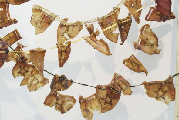 Ayuko Sugiura's "A Feast" - bunting made from pigs' ears