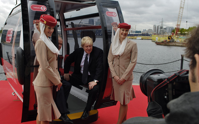 Boris Johnson at cable car sponsorship launch, 2011